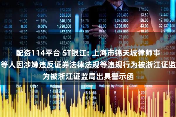 配资114平台 ST银江: 上海市锦天城律师事务所、刘入江等人因涉嫌违反证券法律法规等违规行为被浙江证监局出具警示函
